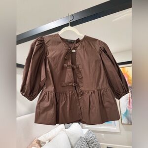 Brown Puff Sleeve Blouse